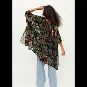 UO Mayfair Burnout Velvet Robe/Kimono Green OS